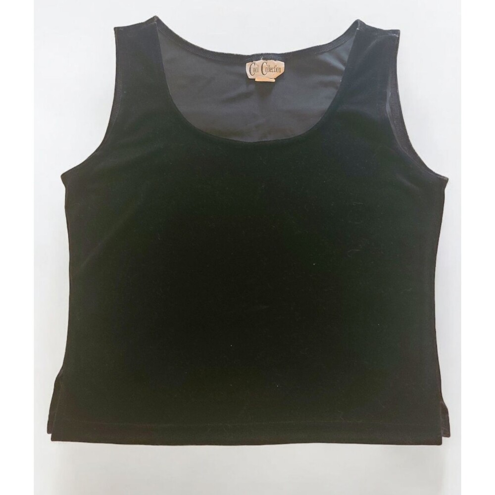 Vintage 90s Womens Smooth Velvet Cropped Tank Top size L Black Sleeveless USA